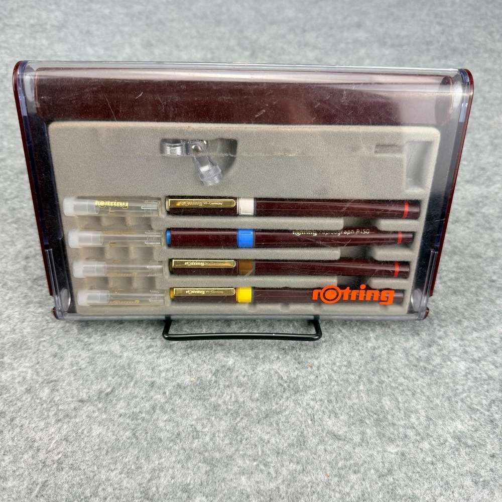 Vintage Rotring Rapidograph 4 Pen Technical Drawing Set 155743 w/ Case Germany